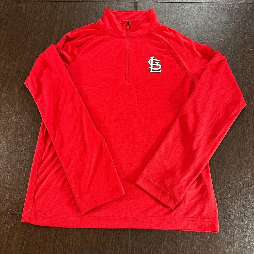 St Louis Cardinals MLB Youth Red Quarter-Zip Pullover with Logo Sz YMD